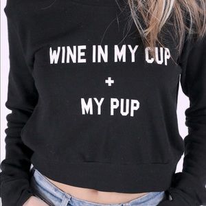 WildFox Wine In My Cup + My Pup cropped sweatshirt